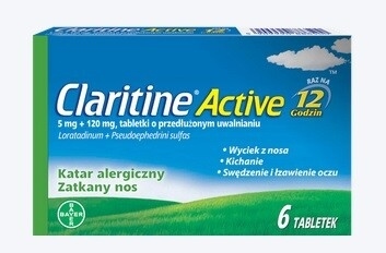 Claritine Active, 5mg + 120 mg tabletki o przedłużonym uwalnianiu, 6 sztuk