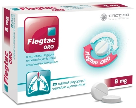 Flegtac ORO, 8 mg, tabletki ulegające rozpadowi w jamie ustnej, 20 sztuk