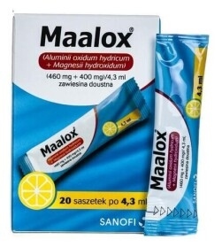 Maalox, (460 mg + 400 mg)/4,3 ml zawiesina doustna, 20 saszetek