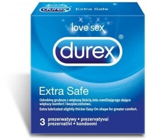 Prezerwatywy Durex Extra Safe, 3 szt., grubsze, dodatkowo nawilżone