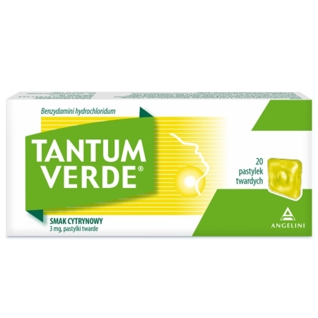 Tantum Verde smak cytrynowy, pastylki twarde, 3 mg, 20 sztuk