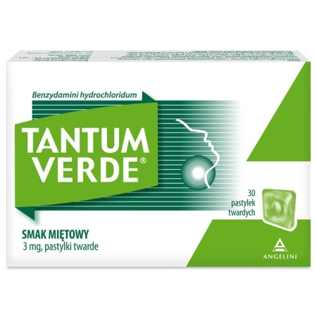 Tantum Verde smak miętowy, pastylki twarde, 3 mg, 30 sztuk
