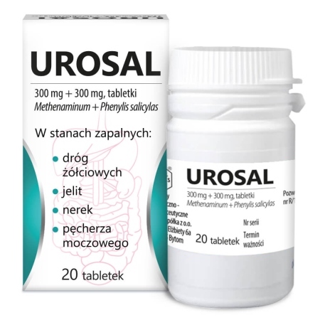 Urosal, 300 mg + 300 mg, lek na zapalenie pęcherza moczowego, 20 tabletek
