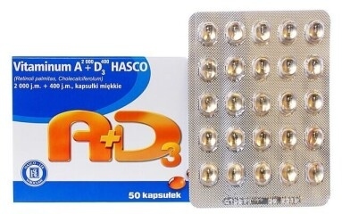 Vitamina A+ D3 2000J + 400J Hasco, 50 kapsułek